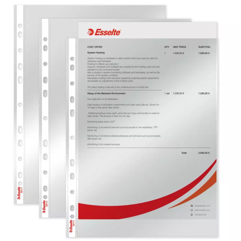 Esselte Funda 75my A4, 210 x 297 mm (A4), Transparente, Polipropileno (PP), Vertical, Superior, 0.075 mm