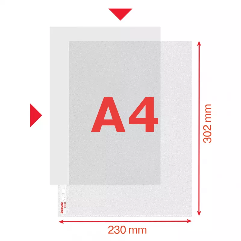 Esselte funda Premium A4, abierta por arriba y por la izquierda, 30 % plástico reciclado preconsumo