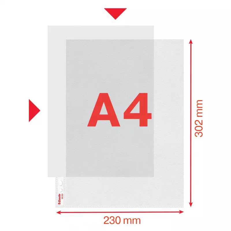 Esselte funda transparente Premium A4 abierta por arriba y por la izquierda, 30 % plástico reciclado preconsumo