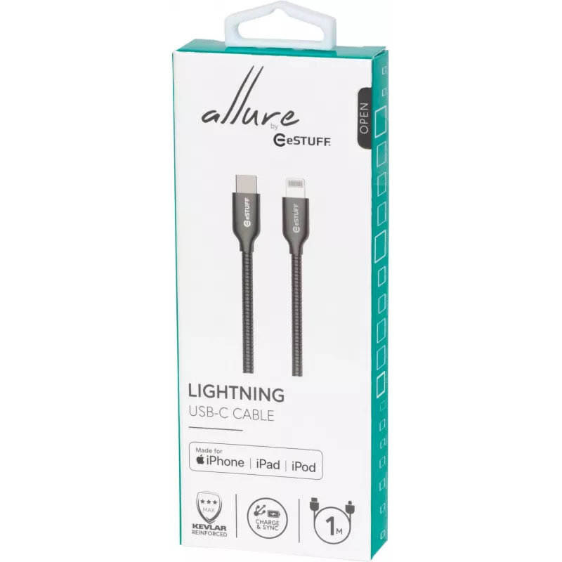 eSTUFF ES602160 Cable Lightning 1 m acero inoxidable