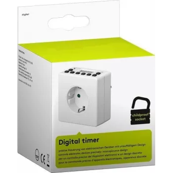 Enchufe inteligente MicroConnect GRUTIMER3 — temporizador para interiores con LCD, 110×81×78 mm, blanco
