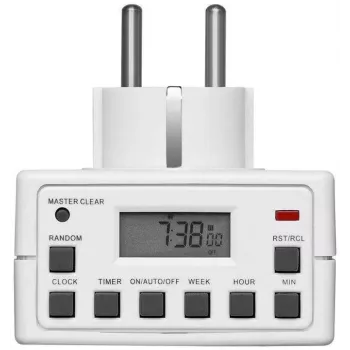 Enchufe inteligente MicroConnect GRUTIMER3 — temporizador para interiores con LCD, 110×81×78 mm, blanco
