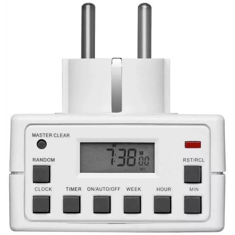 Enchufe inteligente MicroConnect GRUTIMER3 — temporizador para interiores con LCD, 110×81×78 mm, blanco