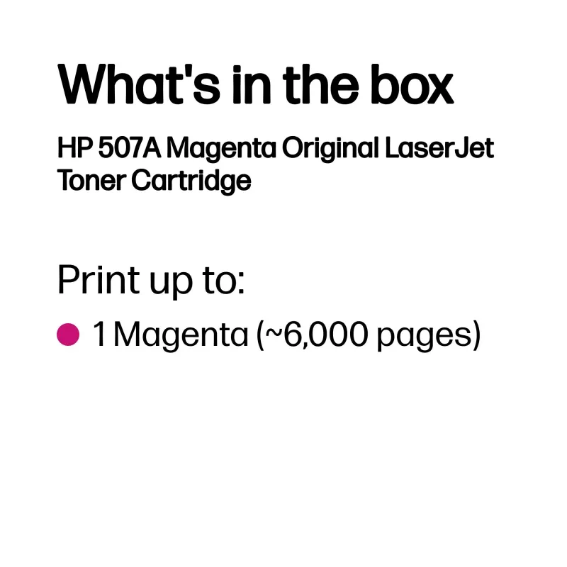 HP 507A Magenta Original Cartucho de tóner LaserJet, 6000 páginas, Magenta, 1 ud.