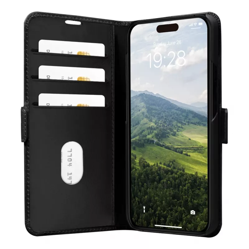 Funda tipo folio dbramante1928 Copenhagen para iPhone 15 Plus – Negro, 3 compartimentos para tarjetas