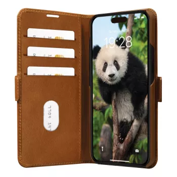 Funda tipo folio para móvil dbramante1928 Copenhagen para iPhone 15 Pro – Tan, 3 compartimentos para tarjetas, monocromático marrón