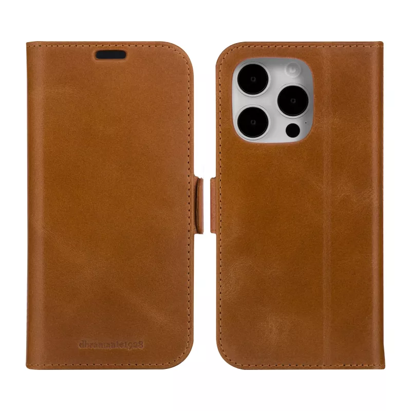 Funda tipo folio para móvil dbramante1928 Copenhagen para iPhone 15 Pro – Tan, 3 compartimentos para tarjetas, monocromático marrón