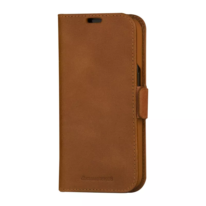 Funda tipo folio para móvil dbramante1928 Copenhagen para iPhone 15 Pro – Tan, 3 compartimentos para tarjetas, monocromático marrón