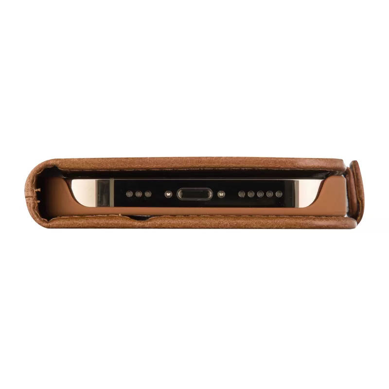 Funda tipo folio para móvil dbramante1928 Copenhagen para iPhone 15 Pro – Tan, 3 compartimentos para tarjetas, monocromático marrón