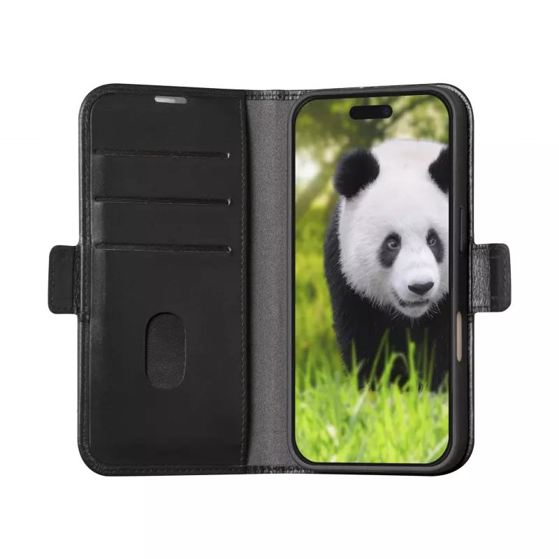 Funda tipo libro dbramante1928 iPhone 16 negra 3 compartimentos para tarjetas