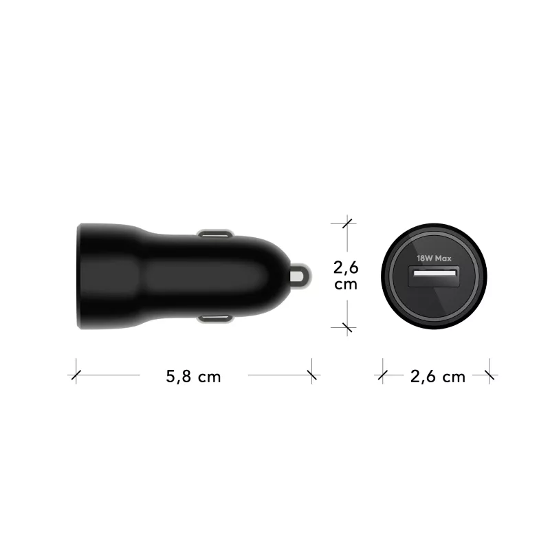 Cargador de coche dbramante re-charge USB-A 18W – 12–24V, 1× USB-A, Negro