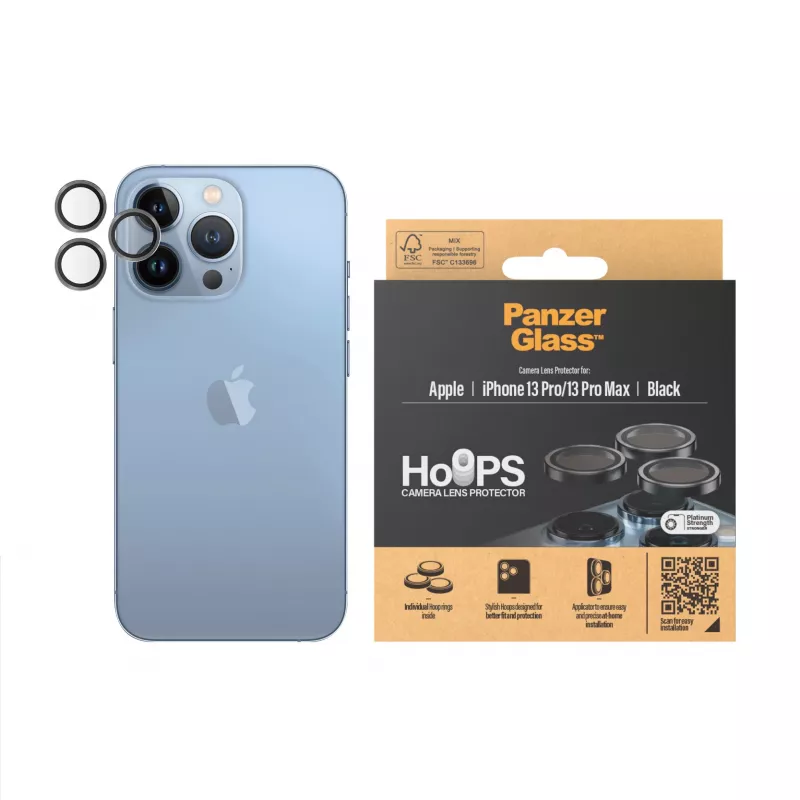 PanzerGlass Hoops protector de lentes de cámara para iPhone 13 Pro 13 Pro Max negro resistente a arañazos