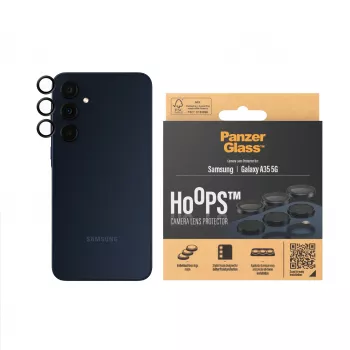 Protector de lentes de cámara PanzerGlass Hoops para Samsung Galaxy A35 5G, vidrio templado, marco negro