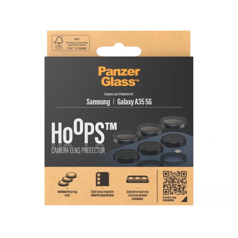 Protector de lentes de cámara PanzerGlass Hoops para Samsung Galaxy A35 5G, vidrio templado, marco negro