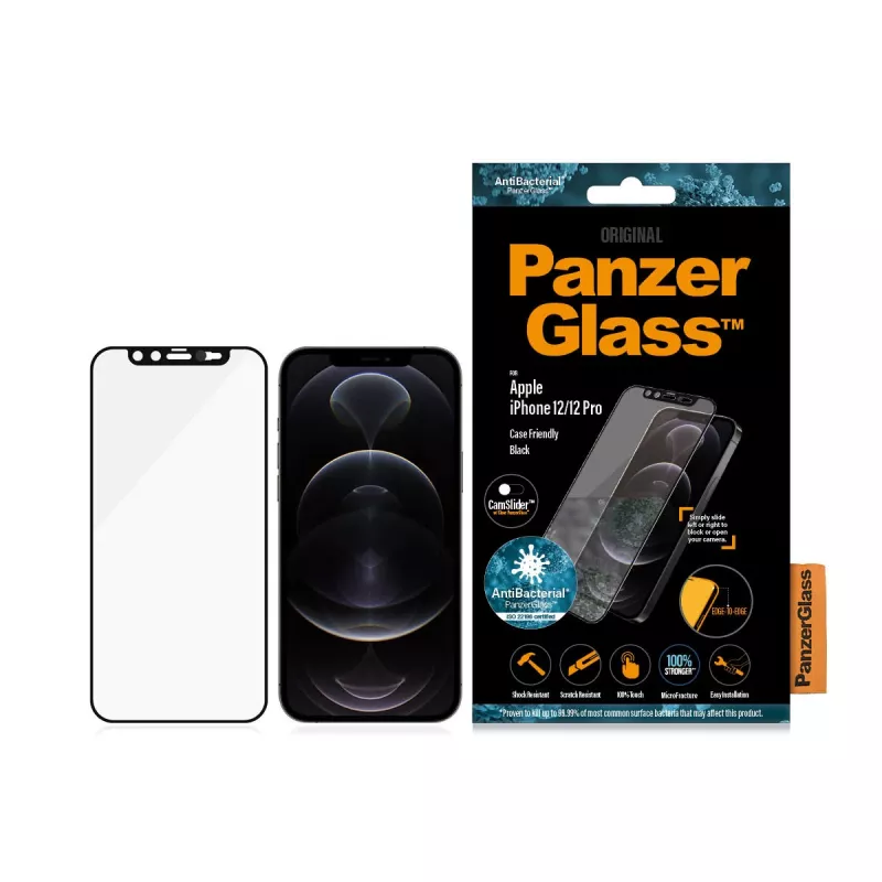 PanzerGlass CamSlider protector de pantalla para Apple iPhone 12 / 12 Pro — vidrio templado sin bordes, transparente, 6,1 inch