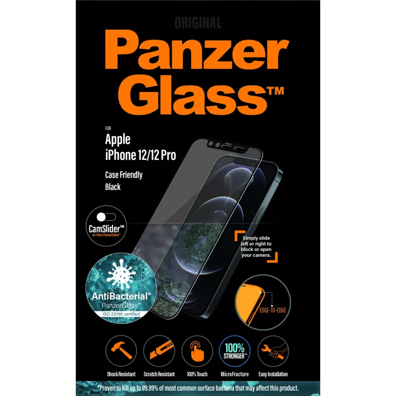 PanzerGlass CamSlider protector de pantalla para Apple iPhone 12 / 12 Pro — vidrio templado sin bordes, transparente, 6,1 inch