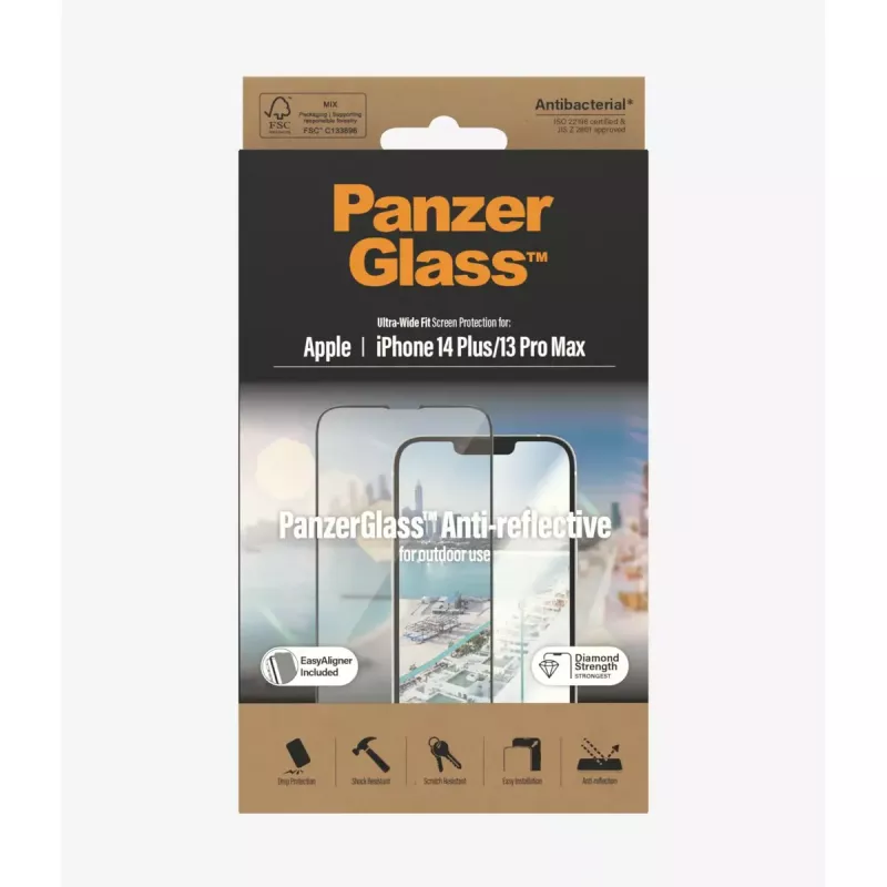 PanzerGlass ® protector de pantalla antirreflejo iPhone 14 Plus | 13 Pro Max | Ultra-Wide Fit con EasyAligner