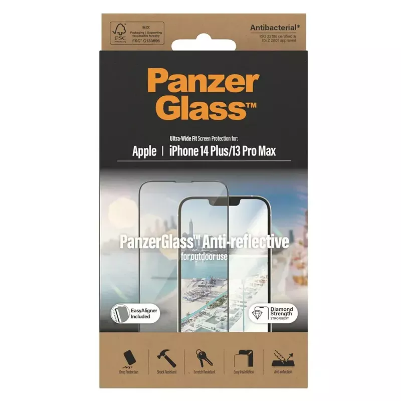 PanzerGlass ® protector de pantalla antirreflejo iPhone 14 Plus | 13 Pro Max | Ultra-Wide Fit con EasyAligner