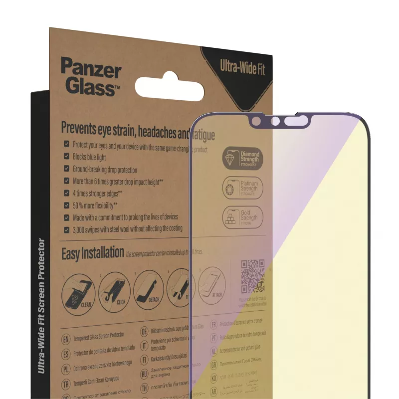 PanzerGlass ® protector de pantalla anti luz azul iPhone 14 Plus | 13 Pro Max | Ultra-Wide Fit con EasyAligner