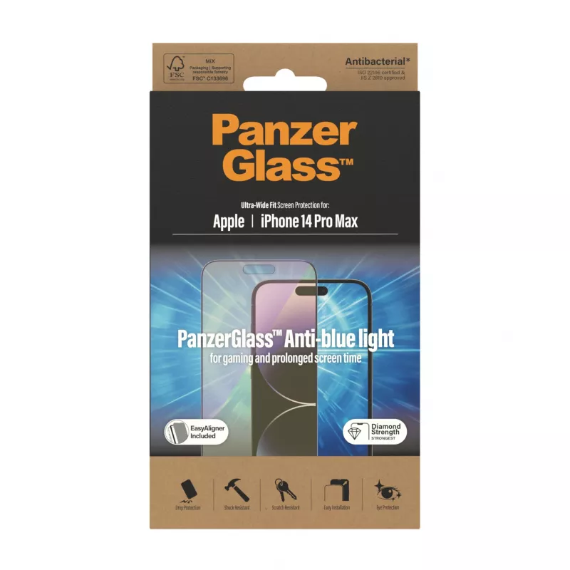PanzerGlass ® protector de pantalla anti luz azul iPhone 14 Pro Max | Ultra-Wide Fit con EasyAligner
