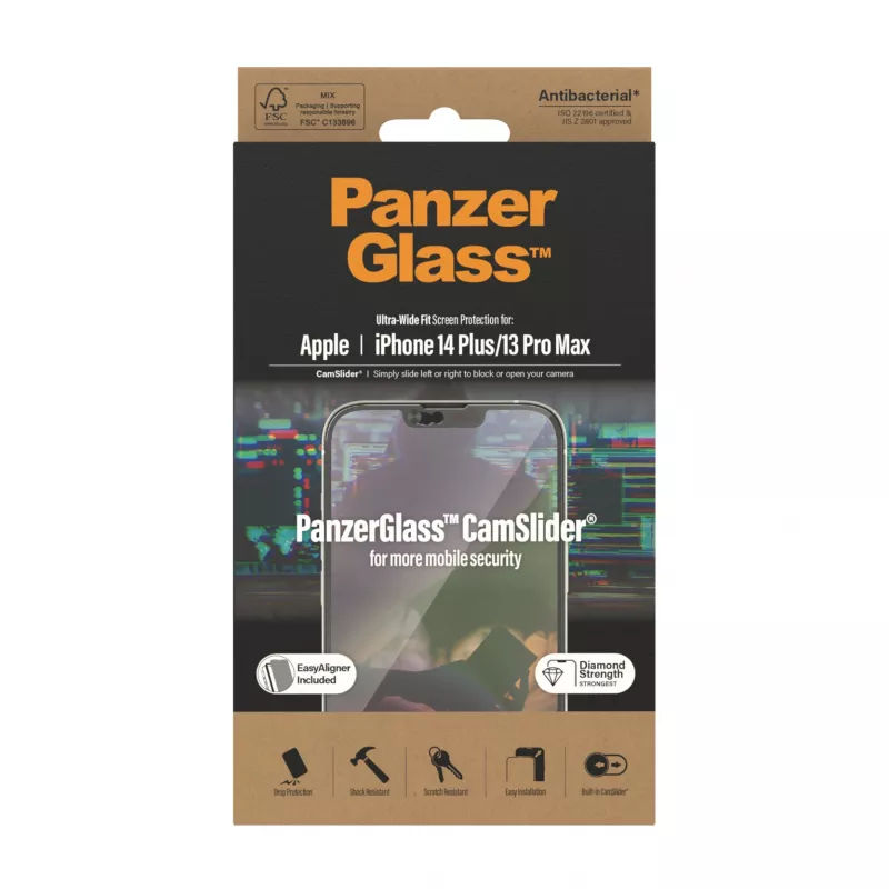 Protector de pantalla transparente PanzerGlass CamSlider para Apple iPhone 14 Plus / 13 Pro Max, 6,68