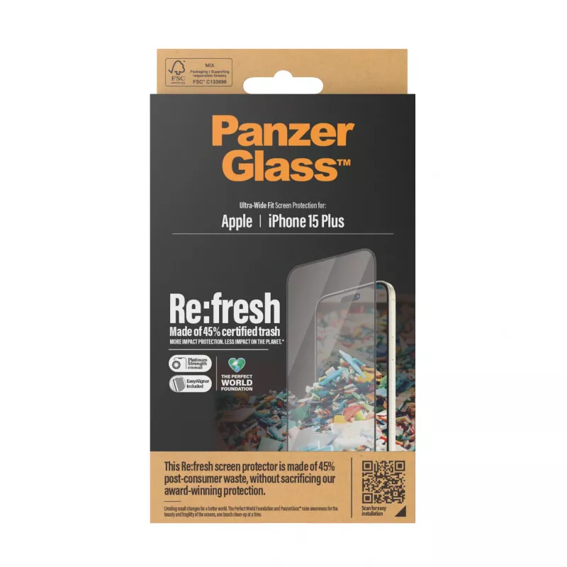 PanzerGlass® Re:fresh protector de pantalla iPhone 15 Plus | Ultra-Wide Fit con EasyAligner