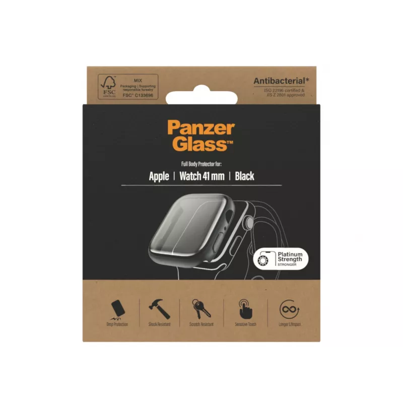 PanzerGlass Protector de pantalla Full Body para Apple Watch Series 9/8/7 41 mm, negro (3663)