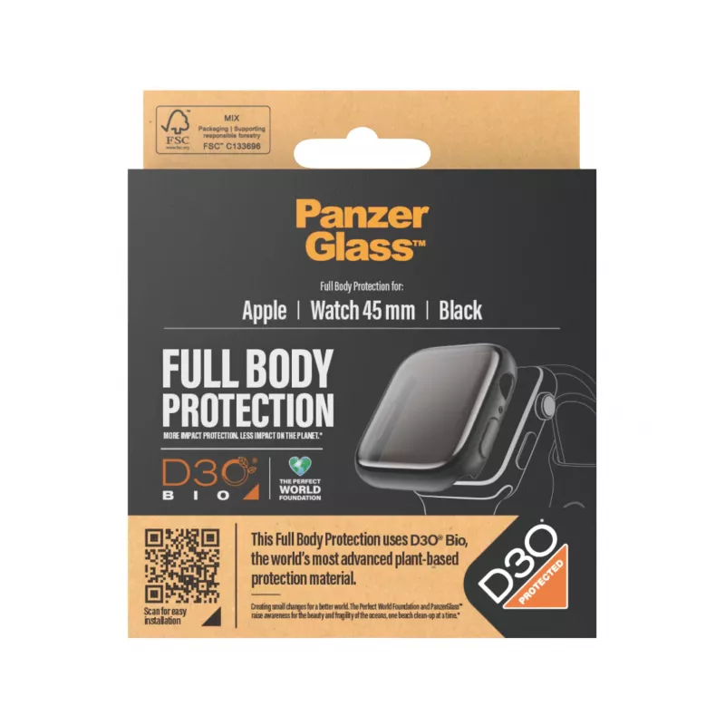 PanzerGlass protector de pantalla Full Body Apple Watch Series 9 D3O 45mm Negro