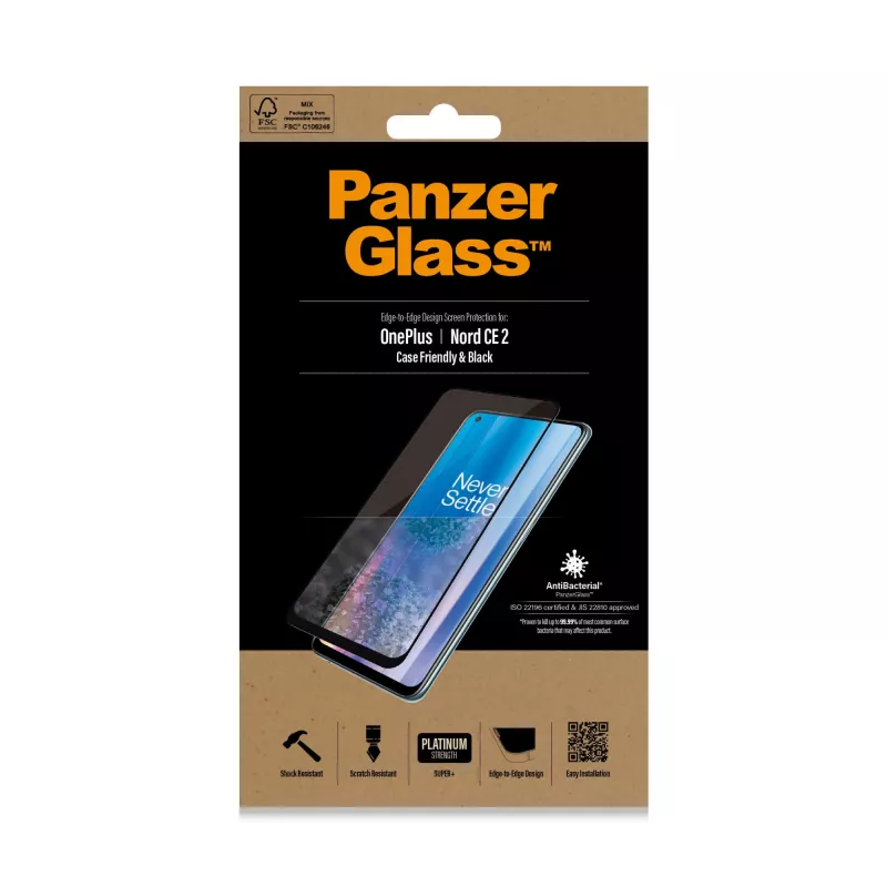 Protector de pantalla PanzerGlass OnePlus Nord 2 CE Resistente a arañazos Resistente a golpes Antibacteriano