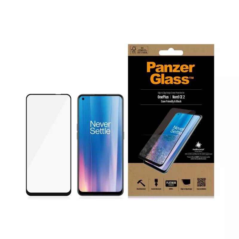 Protector de pantalla PanzerGlass OnePlus Nord 2 CE Resistente a arañazos Resistente a golpes Antibacteriano