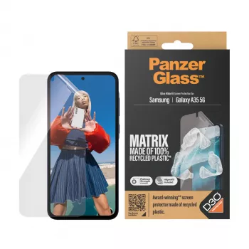 Protector de pantalla PanzerGlass MATRIX con D3O para Samsung Galaxy A35 5G — película PET Ultra-Wide, instalación en seco, 1 ud., transparente