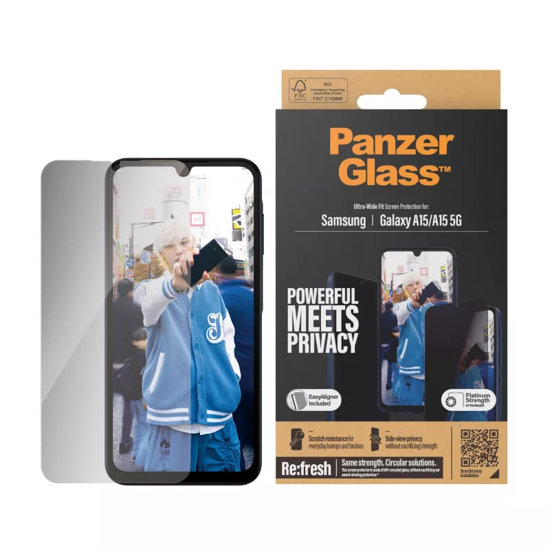 PanzerGlass® protección de privacidad para Samsung Galaxy A15 | A15 5G | Ultra-Wide Fit con EasyAligner