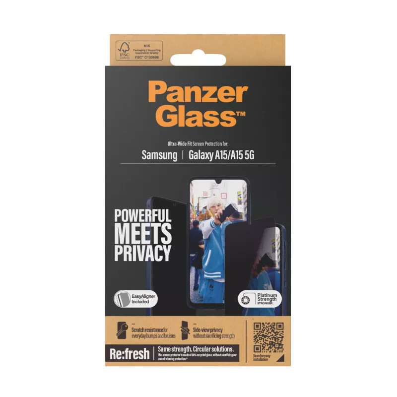 PanzerGlass® protección de privacidad para Samsung Galaxy A15 | A15 5G | Ultra-Wide Fit con EasyAligner