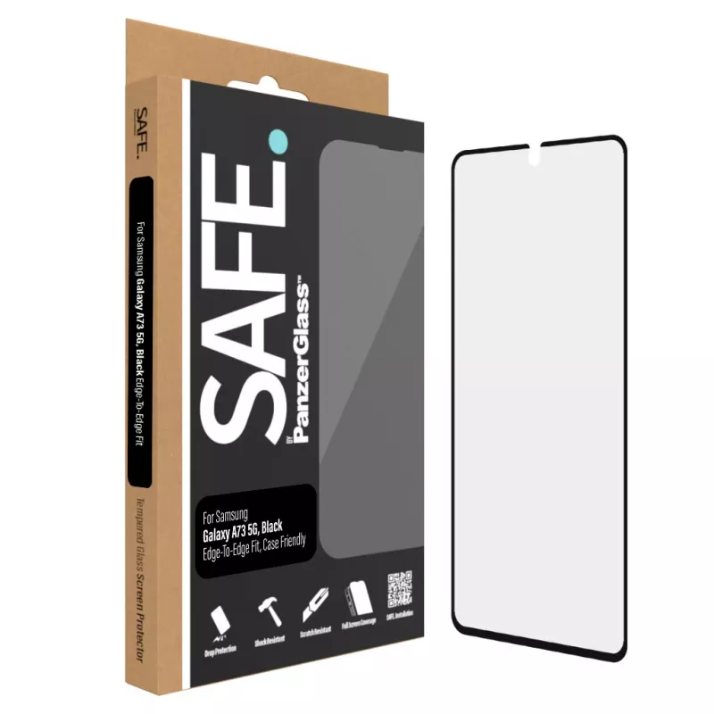 Protector de pantalla PanzerGlass SAFE para Samsung Galaxy A73 5G — cristal templado, resistente a arañazos y golpes, instalación en seco, transparente