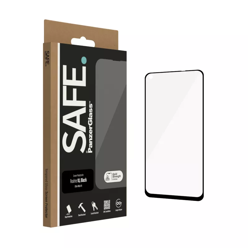 Cristal templado PanzerGlass SAFE para Realme 10 — Ultra-Wide Fit, Negro