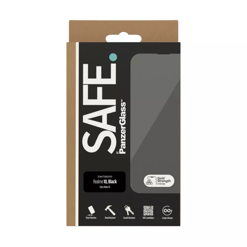 Cristal templado PanzerGlass SAFE para Realme 10 — Ultra-Wide Fit, Negro