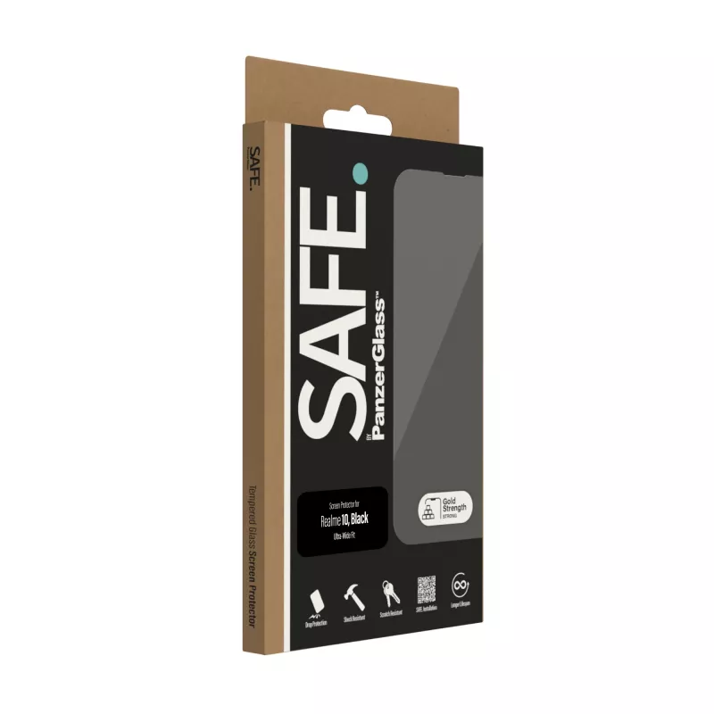 Cristal templado PanzerGlass SAFE para Realme 10 — Ultra-Wide Fit, Negro