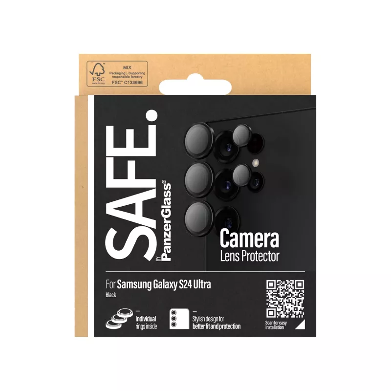 Protector de objetivo de cámara PanzerGlass SAFE para Samsung Galaxy S24 Ultra negro resistente a arañazos y golpes