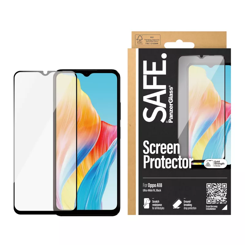 Protector de pantalla PanzerGlass SAFE. by ® para Oppo A18 | Ultra-Wide Fit