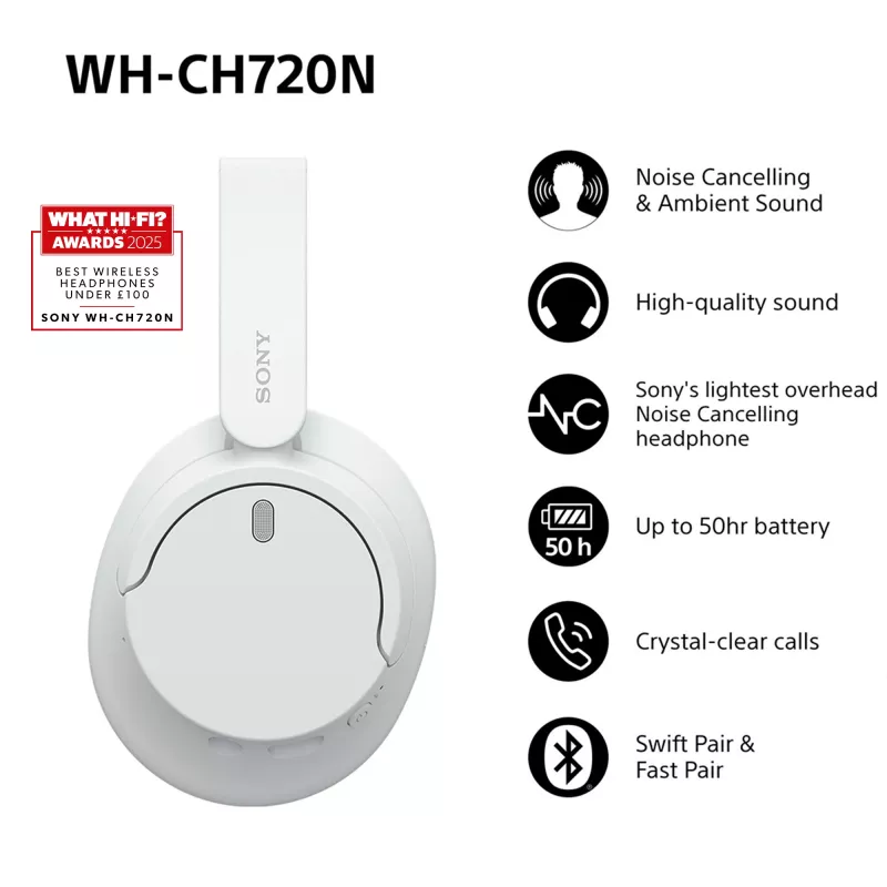 Sony WH-CH720 auriculares con cable e inalámbricos diadema llamadas/música USB Type-C Bluetooth blanco
