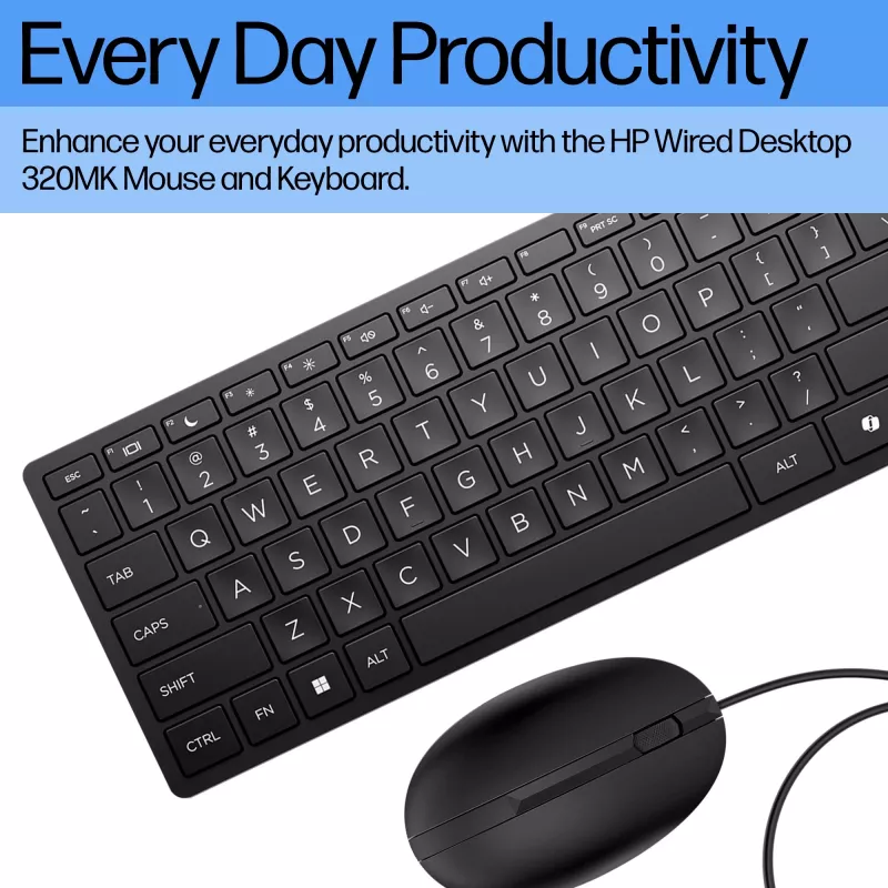 Conjunto de teclado y ratón con cable HP 320MK – USB, teclado de membrana, negro