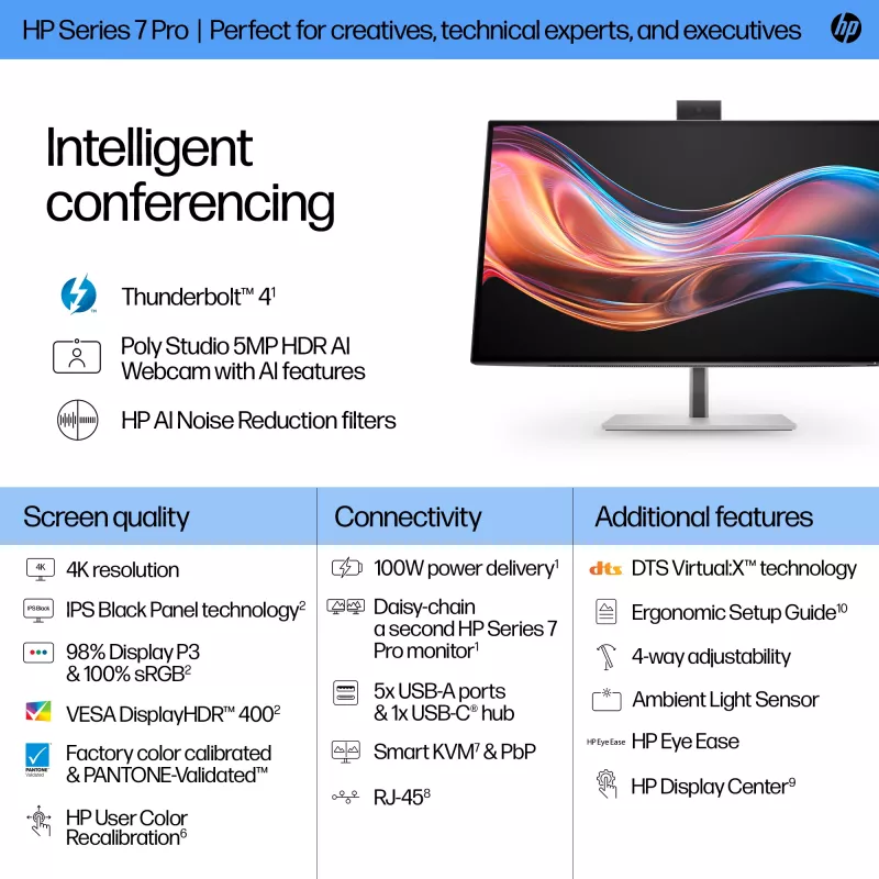 HP Series 7 Pro 27 inch Monitor 4K para conferencias - 727pm