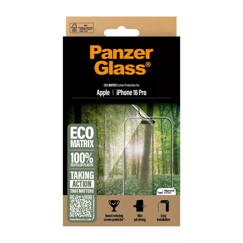 PanzerGlass ® ECO MATRIX protector de pantalla iPhone 16 Pro | Ultra-Wide Fit