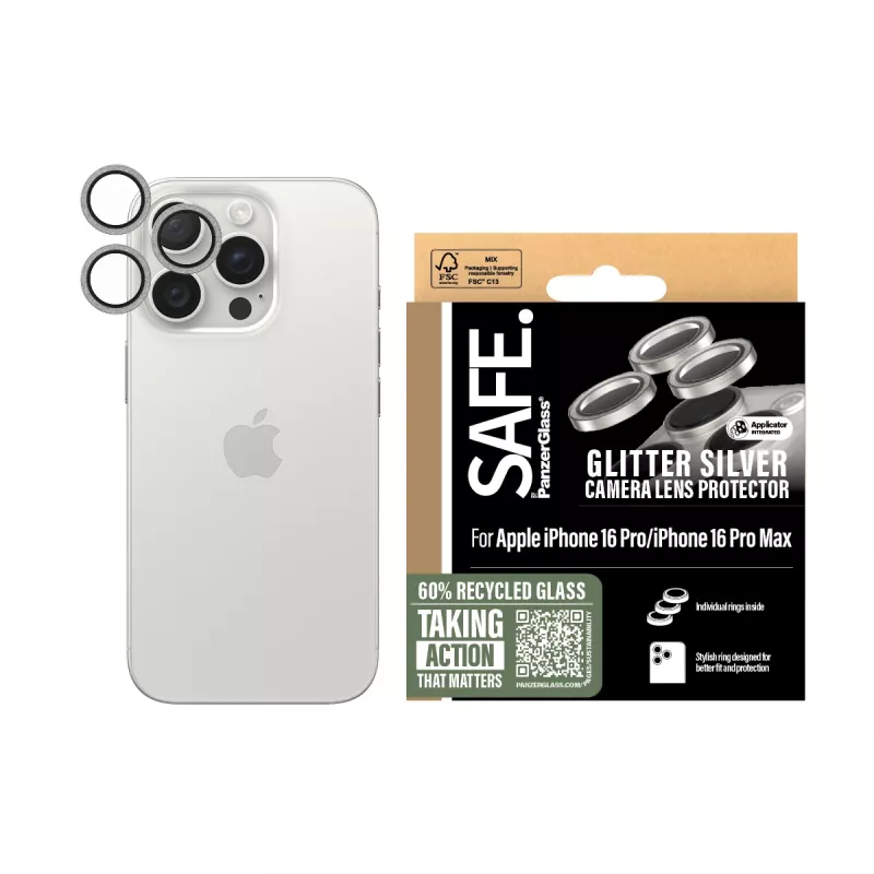 PanzerGlass SAFE. by ® protector de lente de cámara brillo plata iPhone 16 Pro | 16 Pro Max