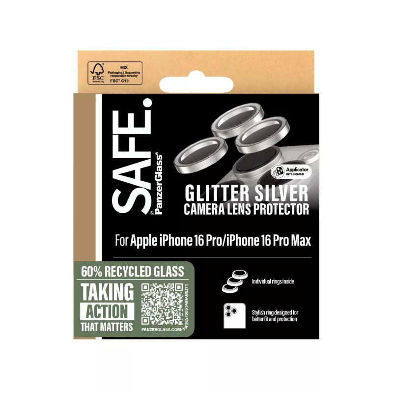 PanzerGlass SAFE. by ® protector de lente de cámara brillo plata iPhone 16 Pro | 16 Pro Max