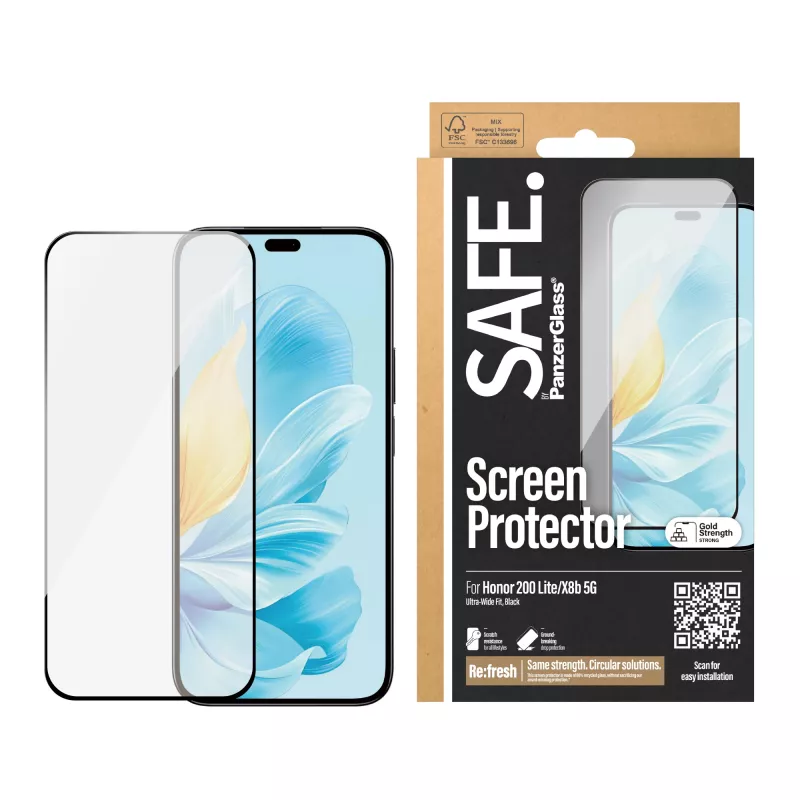 PanzerGlass SAFE. by ® Protector de pantalla Honor 200 Lite | X8b 5G | Ultra-Wide Fit