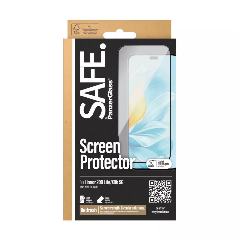 PanzerGlass SAFE. by ® Protector de pantalla Honor 200 Lite | X8b 5G | Ultra-Wide Fit