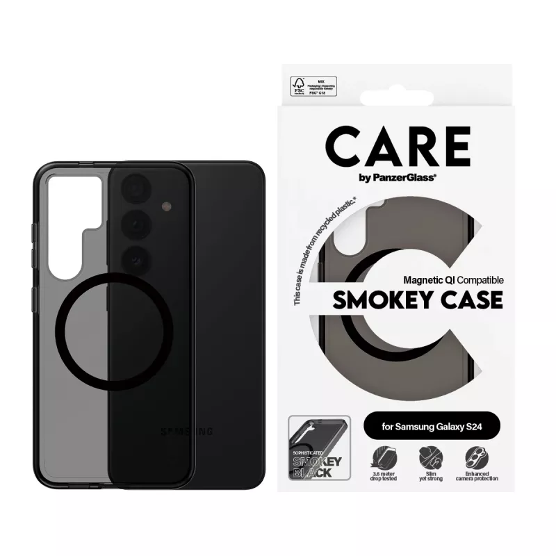 PanzerGlass CARE™ by ® Urban Combat Case Smokey con negro compatible con Qi Samsung Galaxy S24