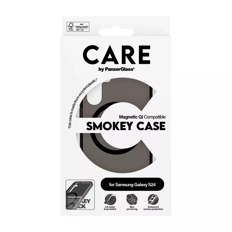 PanzerGlass CARE™ by ® Urban Combat Case Smokey con negro compatible con Qi Samsung Galaxy S24
