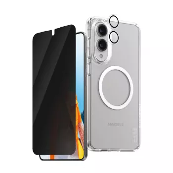 Set de protección PanzerGlass Flagship 3 en 1: funda, cristal templado Privacy, tapa para lentes de cámara para Samsung Galaxy S25 Edge